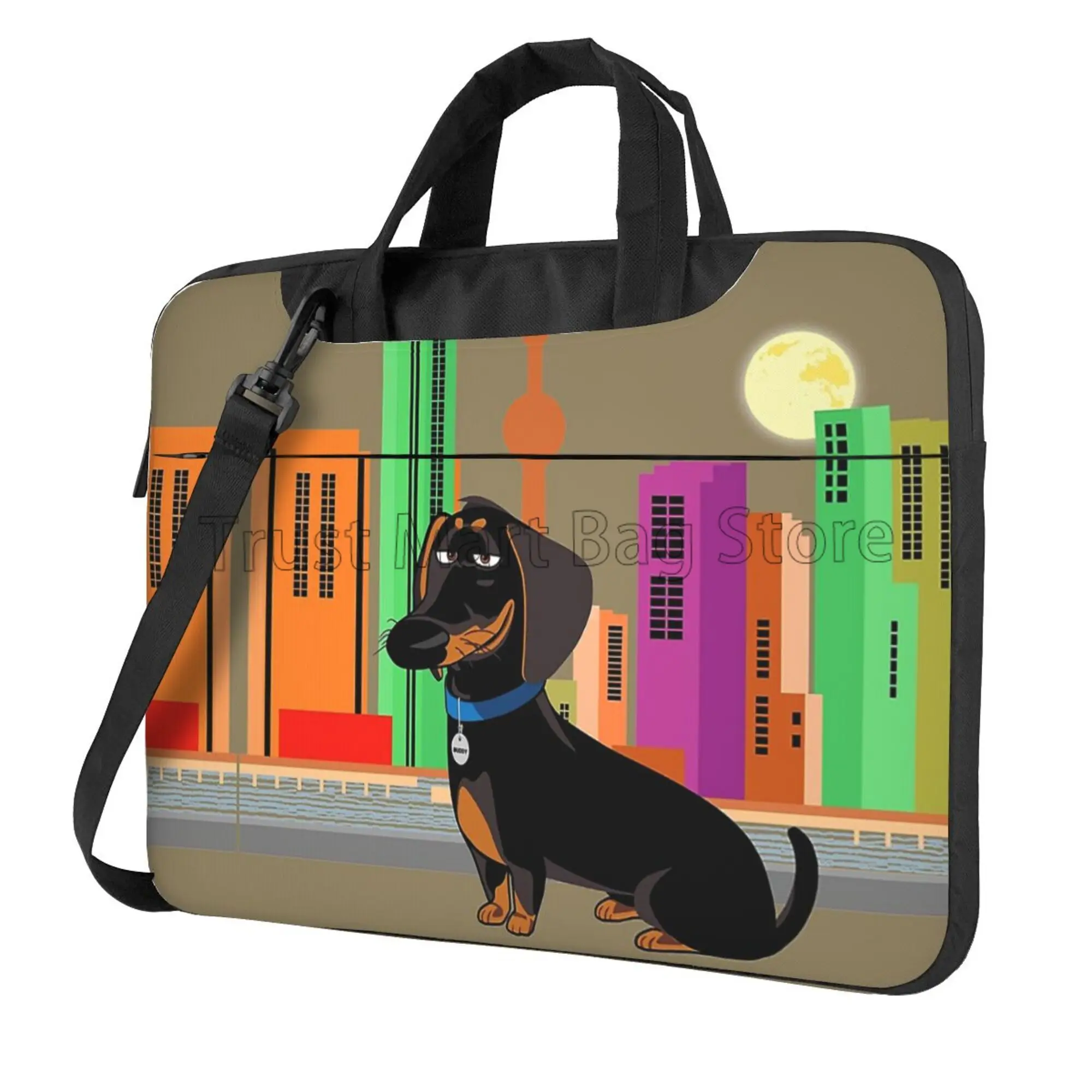 Tablet Accessories Bag - Dachshundプリントラップトップキャリングバッグ、かわいいノートブックケース、超軽量フックバッグ、ショルダーストラップハンドル付きタブレットカバー、13インチ、14インチ、15.6インチ