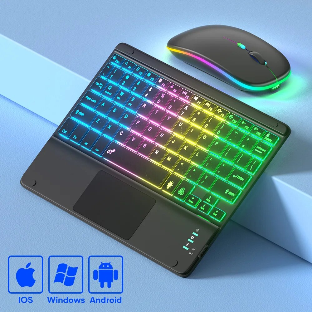 Accessories For Android Tablet - タッチパッド付きBluetoothキーボード,充電式,バックライト付き,スペイン語,Android,窓,タブレット,電話,iPad