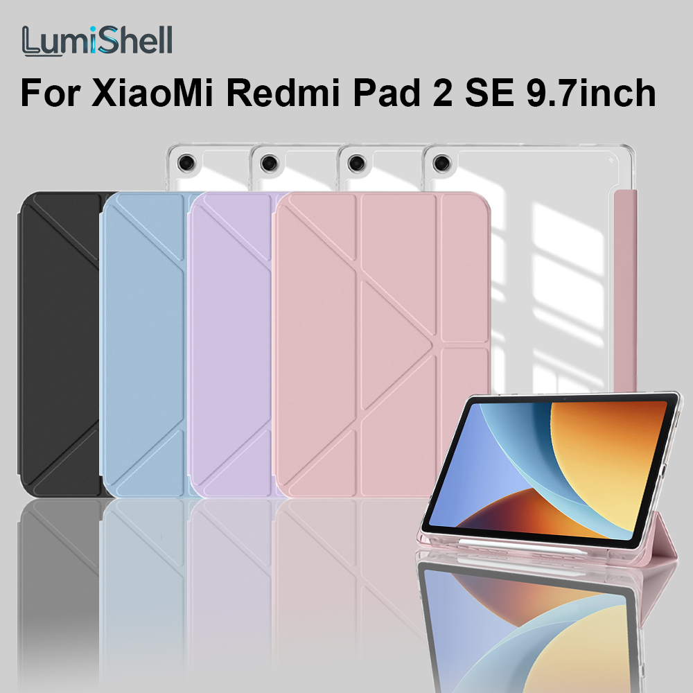 Redmi Tablet Accessories - Xiaomi Redmi Pad 2 SE 9.7インチケース、ペンホルダー付き三つ折りアクリルバックハードカバー、Poco
